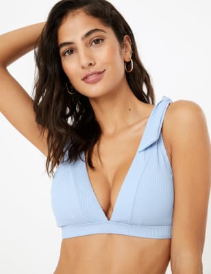 Haut de bikini plongeant &agrave; motif c&ocirc;tel&eacute; et noeud aux &eacute;paules