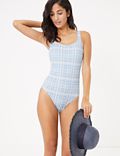 Tummy Control Checked Scoop Neck Swimsuit