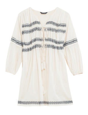 

Womens M&S Collection Pure Cotton Embroidered Mini Beach Dress - Calico, Calico
