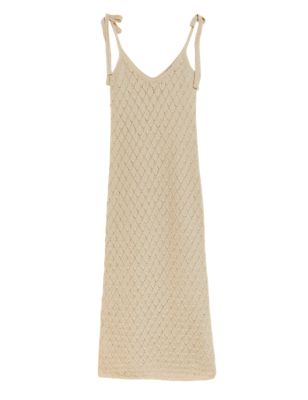 

Womens M&S Collection Cotton Rich Textured V-Neck Midaxi Dress - Sand, Sand