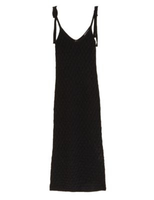 

Womens M&S Collection Cotton Rich Textured V-Neck Midaxi Dress - Black, Black