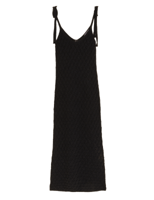 

M&S Collection Vestido maxi a media pierna de algodón texturizado de escote en picoWomens - Black, Black