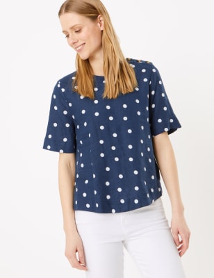 linen polka dot top