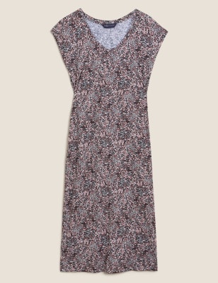Printed Shirt Dresses V-Neck Three Quarter Sleeves Midi Dress