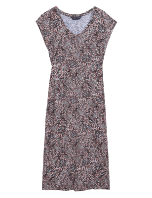 

M&S Collection Vestido camiseta a media pierna de punto con escote en pico y estampadoWomens - Brown Mix, Brown Mix