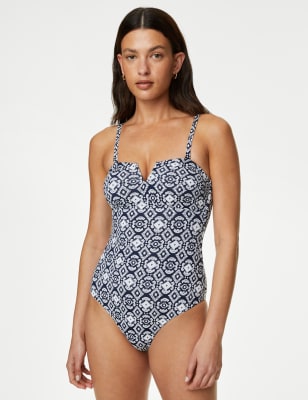 

M&S Collection Bañador de escote en pico estampado con sujeción del vientreWomens - Navy Mix, Navy Mix