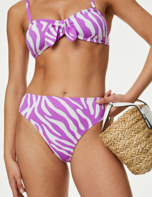 Printed High Waisted Bikini Bottoms - JE