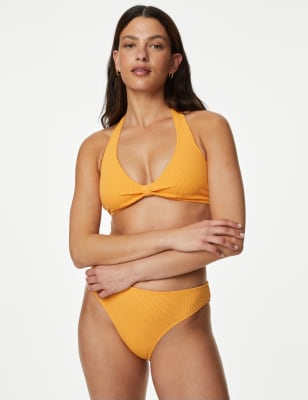 

Womens M&S Collection Strukturiertes Bikinioberteil mit Knotendetail vorne - Clementine, Clementine