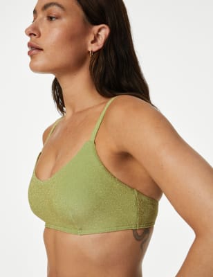 

Womens M&S Collection Padded Sparkle V-Neck Bikini Top - Medium Green, Medium Green