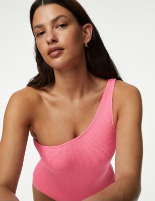 Textured One Shoulder Swimsuit - NO