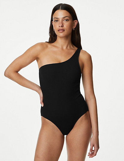 Textured One Shoulder Swimsuit