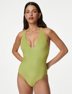 

Womens M&S Collection Glitzernder Plunge-Badeanzug - Medium Green, Medium Green