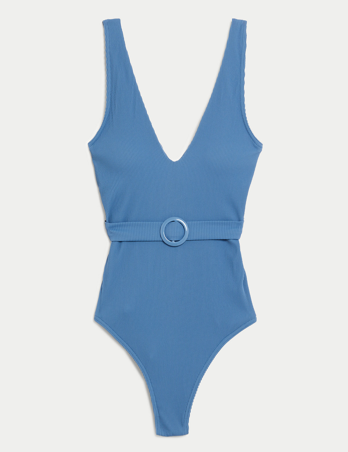 Ribbed Padded Belted Plunge Swimsuit