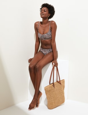 

Womens M&S Collection Printed V-Neck Bikini Top - Brown Mix, Brown Mix