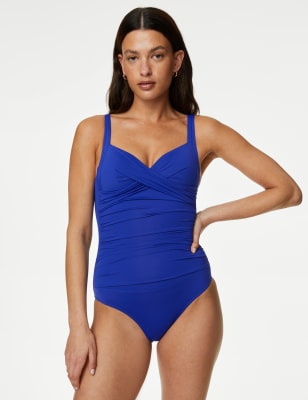 

Womens M&S Collection Tummy Control Ruched Plunge Swimsuit - Electric Blue, Electric Blue