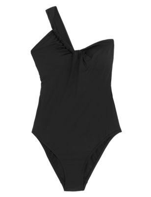 M&S Womens Ruched One Shoulder Swimsuit - 16 - Black, Black