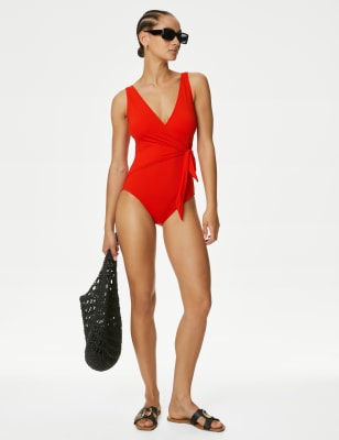 Tummy Control Wrap Plunge Swimsuit - CA