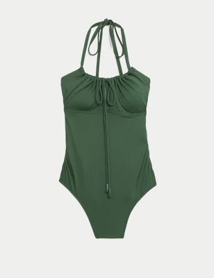 M&S Womens Maternity Padded Ruched Scoop Neck Swimsuit - 16 - Green, Green