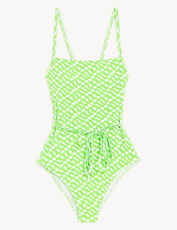 Printed Ribbed Square Neck Swimsuit - AT