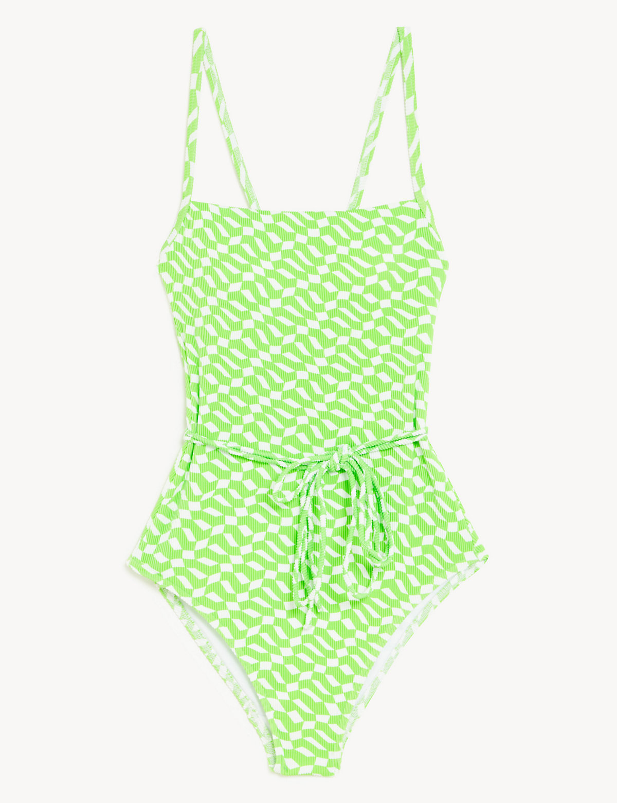 Printed Ribbed Square Neck Swimsuit