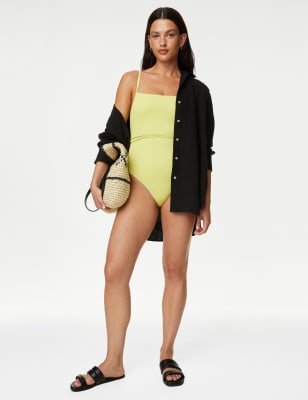 

Womens M&S Collection Wattierter Badeanzug mit eckigem Ausschnitt und Rippenmuster - Soft Lime, Soft Lime