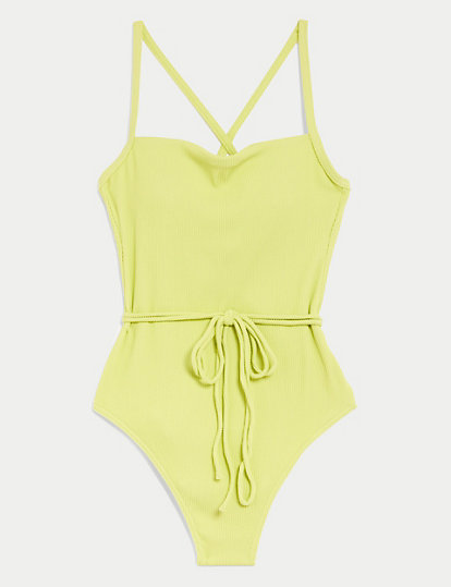 Ribbed Padded Square Neck Swimsuit