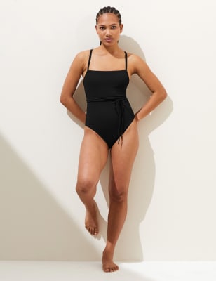 Ribbed Padded Square Neck Swimsuit