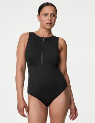 M&S Womens Tummy Control Bandeau Swimsuit - 8REG - Navy, Navy,Onyx, £32.50