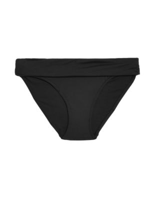 M&S Womens Roll Top Bikini Bottoms - 8 - Black, Black