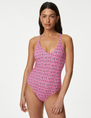 

Womens M&S Collection Printed Tie Detail Plunge V-Neck Swimsuit - Pink Mix, Pink Mix