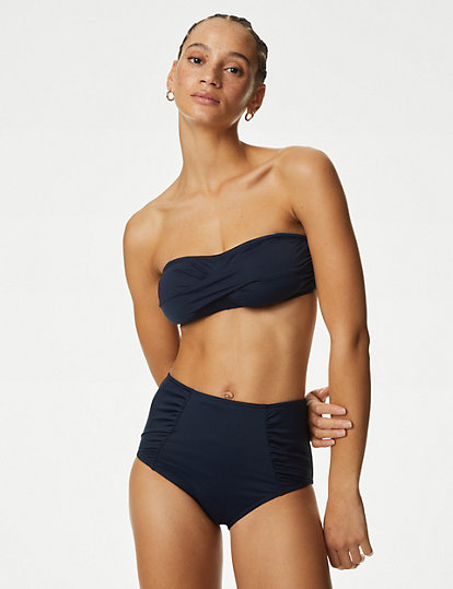 M&S Collection Padded Bandeau Bikini Top - 24 - Navy, Navy