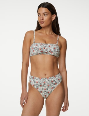 

Womens M&S Collection Gepolstertes Bikinioberteil im Bandeau-Stil mit Muster - Ivory Mix, Ivory Mix