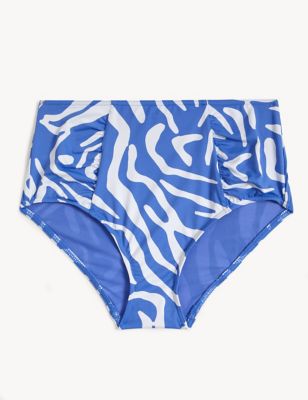 

Womens M&S Collection Tummy Control Printed Ruched Bikini Bottoms - Light Blue Mix, Light Blue Mix