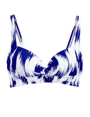 

Womens M&S Collection Printed Padded Plunge Bikini Top - Blue Mix, Blue Mix