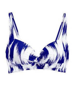 M&S Womens Printed Padded Plunge Bikini Top - 8 - Blue Mix, Blue Mix