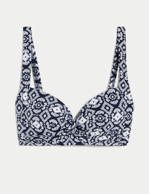 

Womens M&S Collection Printed Padded Plunge Bikini Top - Navy Mix, Navy Mix