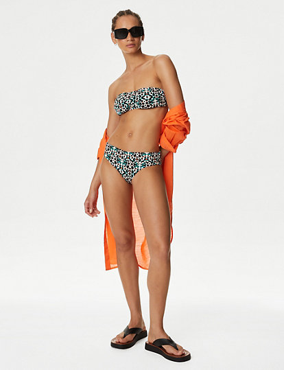 M&S Collection Printed Roll Top Bikini Bottoms - 24 - Multi, Multi