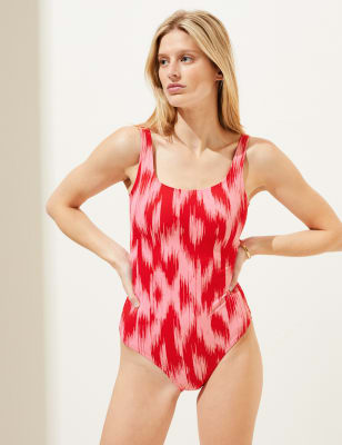 

Womens M&S Collection Gemusterter Badeanzug mit U-Ausschnitt - Pink Mix, Pink Mix