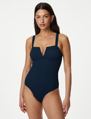 

Womens M&S Collection Tummy Control Ribbed Padded V-Neck Swimsuit - Navy, Navy