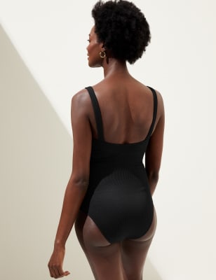 Tummy Control Ribbed Padded VNeck Swimsuit