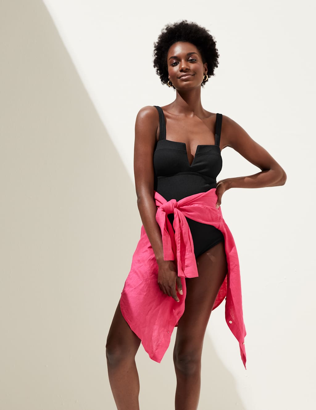 Tummy Control Ribbed Padded V-Neck Swimsuit image 4