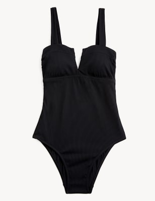 Tummy Control Ribbed Padded VNeck Swimsuit