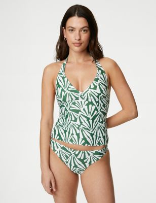 M&S Womens Printed High Leg Bikini Bottoms - 12 - Green, Green