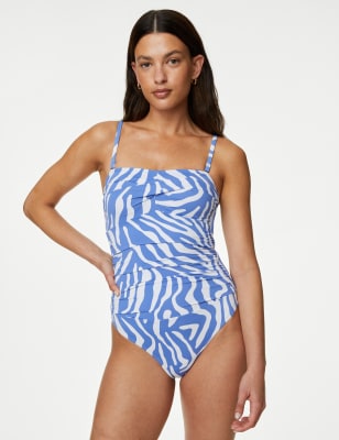 

Womens M&S Collection Bauchkaschierender Bandeau-Badeanzug mit Muster - Light Blue Mix, Light Blue Mix