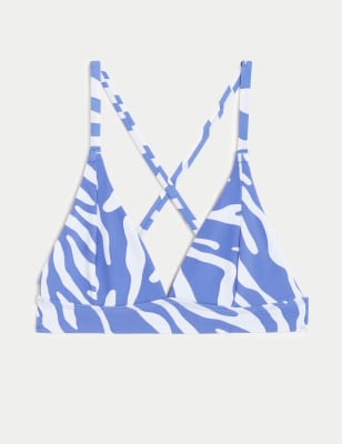 

Womens M&S Collection Printed Plunge V-Neck Bikini Top - Light Blue Mix, Light Blue Mix