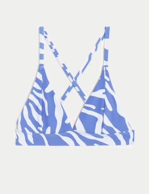 Printed Plunge V-Neck Bikini Top