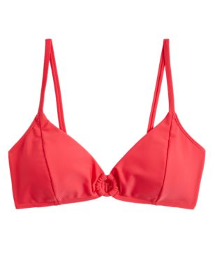 M&S Womens Padded Ring Detail Plunge Bikini Top - 16 - Bright Red, Bright Red,Copper