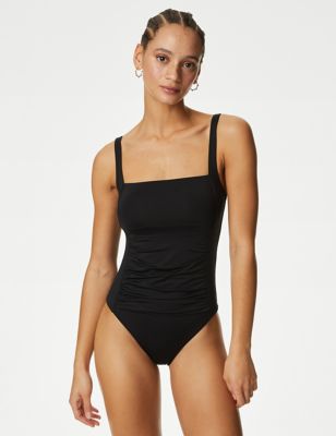 M&S Womens Tummy Control Padded Square Neck Swimsuit - 8 - Black, Black