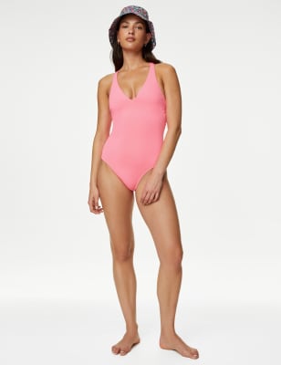 

Womens M&S Collection Padded Tie Back Plunge Swimsuit - Bubblegum, Bubblegum