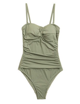 

Womens M&S Collection Tummy Control Padded Bandeau Swimsuit - Faded Green, Faded Green